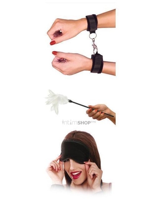Набор Pipedream наручники + стек с пером + маска Fetish Fantasy Series, черный от IntimShop