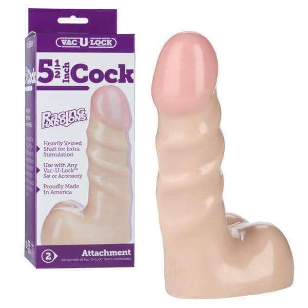 Насадка-фаллоимитатор Doc Johnson Vac-U-Lock Raging Hard-Ons Cock 14.6 см, телесная
