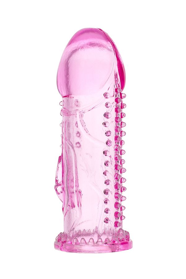 Насадка на член с шипиками и отростком для стимуляции клитора Toyfa, розовая