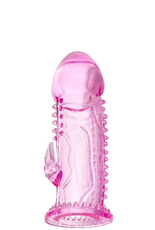 Насадка на член с шипиками и отростком для стимуляции клитора Toyfa, розовая