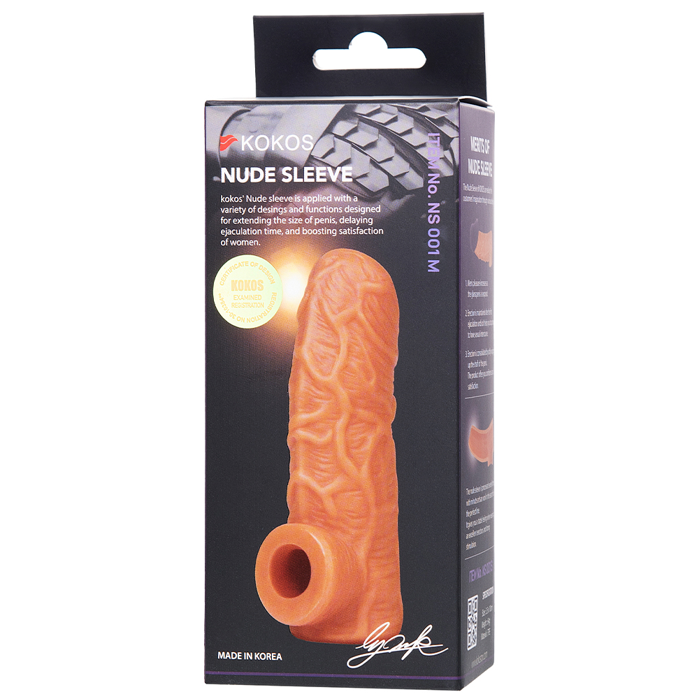Насадка на член Kokos Nude Sleeve 001 M с подхватом мошонки и открытой головкой, телесная