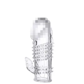 Насадка на член с шипиками и отростком для стимуляции клитора Toyfa, бесцветная