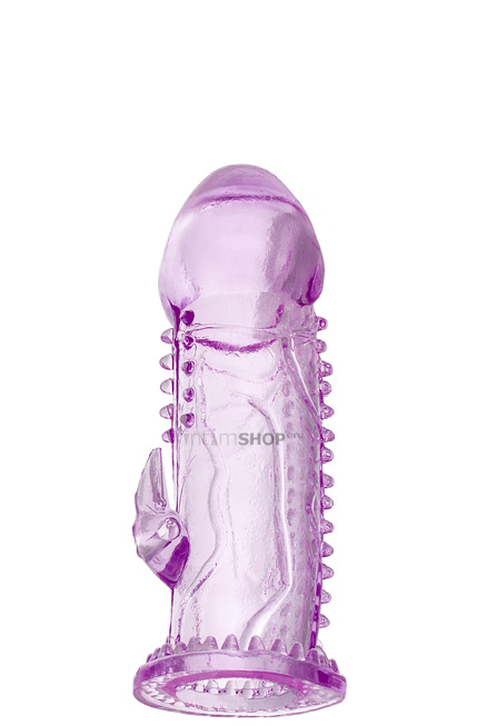 Насадка на член с шипиками и отростком для стимуляции клитора Toyfa, фиолетовая - фото 1