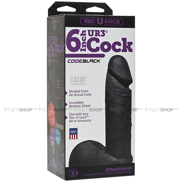Насадка реалистик для страпона Doc Johnson Vac-U-Lock 6'' Cock, черная - фото 2