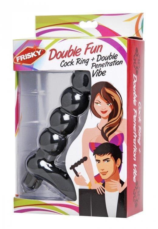 Насадка с вибрацией Double Fun Cock Ring with Double Penetration Vibe XR Brands черный