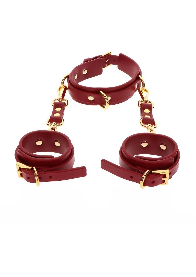Ошейник с наручниками Taboom Luxury Bondage Essentials D-Ring Collar and Wrist, красный