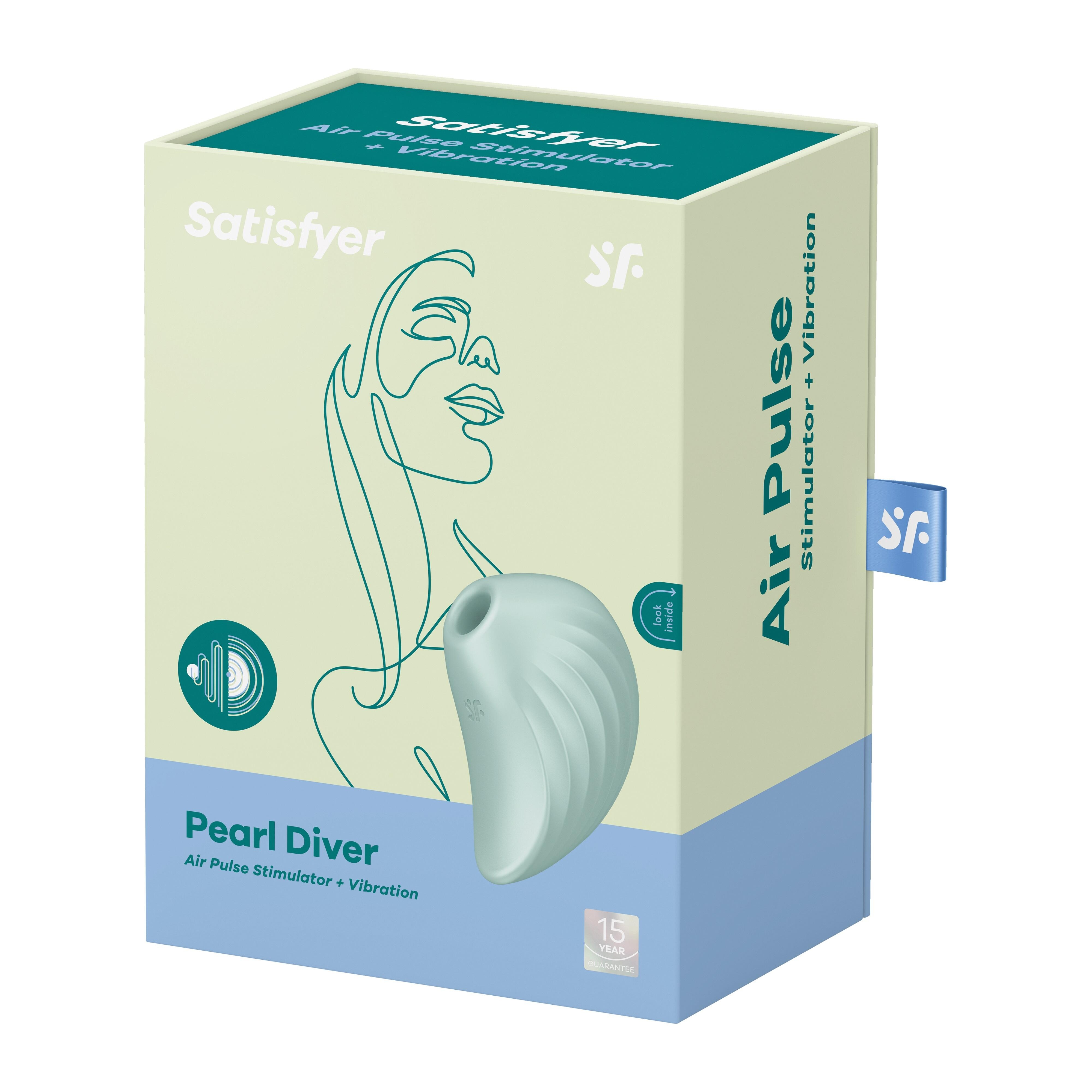 Вакуумный стимулятор клитора с вибрацией Satisfyer Pearl Diver, мятный