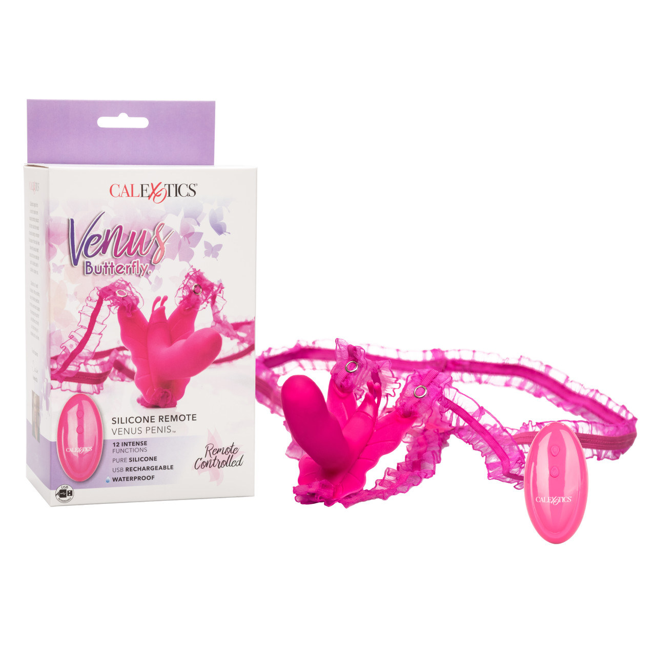Вибротрусики с вагинальным отростком CalExotics Venus Butterfly Venus Penis с пультом ДУ, розовые