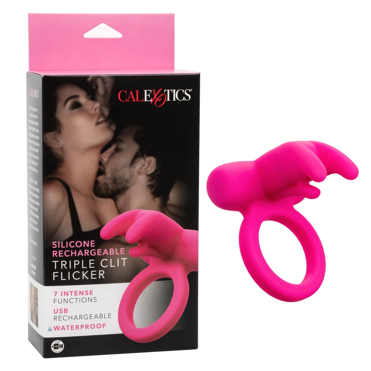 Виброкольцо CalExotics Triple Clit Flicker, розовое