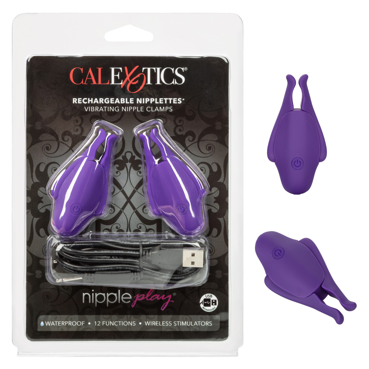 Виброзажимы для сосков CalExotics Nipple Play Rechargeable Nipplettes, фиолетовые