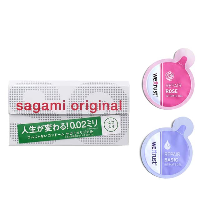 

Полиуретановые презервативы Sagami Original 0.02 12 шт + Лубрикант Wettrust на водной основе, 2 мл х 2 шт