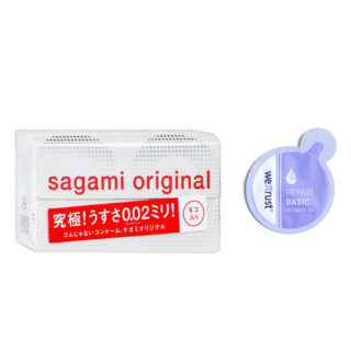 Полиуретановые презервативы Sagami Original 0.02 6 шт + Лубрикант Wettrust Repair Basic на водной основе, 2 мл