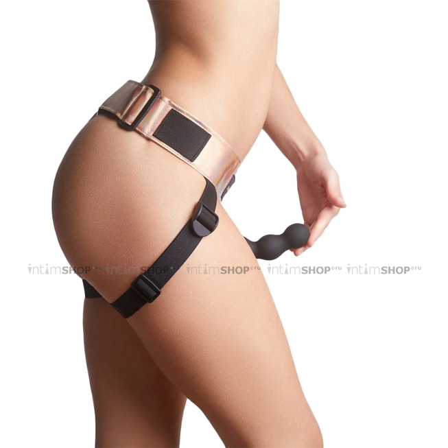 Трусики для страпона Strap-on-me Leatherette Harness Curious OS, розовое золото - фото 3