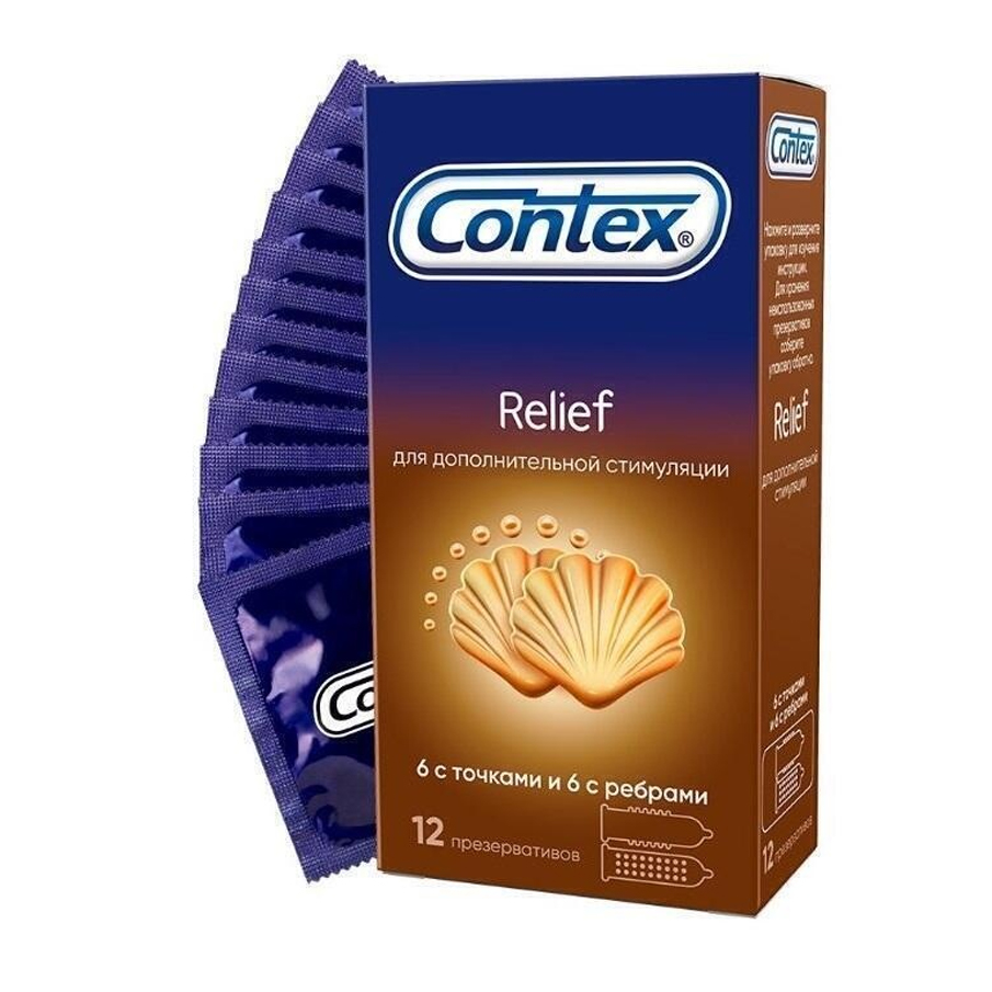 Презервативы Contex Relief с ребрами и точками, 12 шт