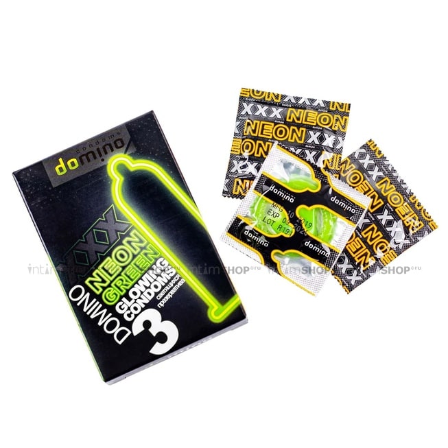 Презервативы Domino Neon №3 светящиеся, зеленые, 3 шт от IntimShop
