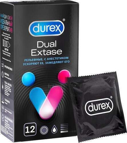 Презервативы Durex Dual Extase рельефные с анестетиком 12 шт