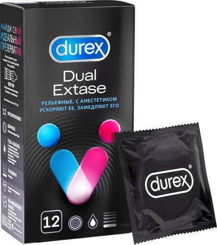 Презервативы Durex Dual Extase рельефные с анестетиком, 12 шт