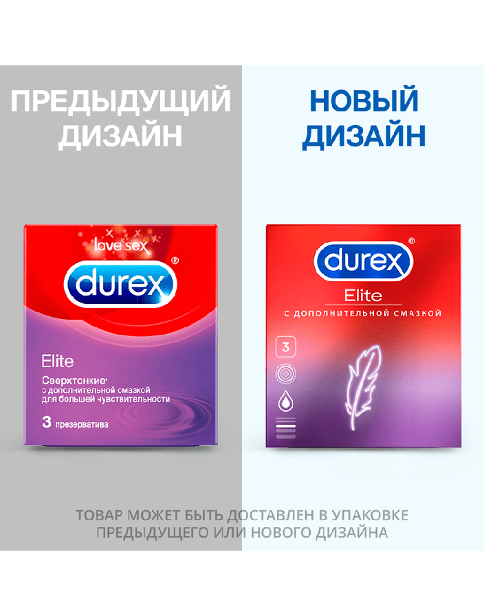 Презервативы ультратонкие с дополнительной смазкой Durex Elite, 3 шт