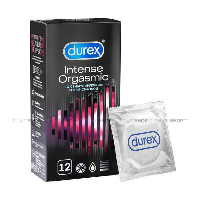 Презервативы Durex Intense Orgasmic ребристые со стимулирующей смазкой, 12 шт