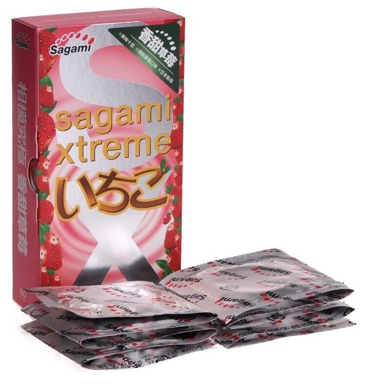 Презервативы Sagami Xtreme Клубника 0.04, 10шт