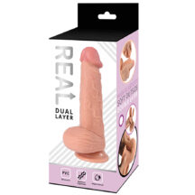 Реалистичный фаллоимитатор Real Dual Layer с мошонкой на присоске 20 см, телесный