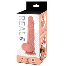 Реалистичный фаллоимитатор Real Dual Layer с мошонкой на присоске 20 см, телесный