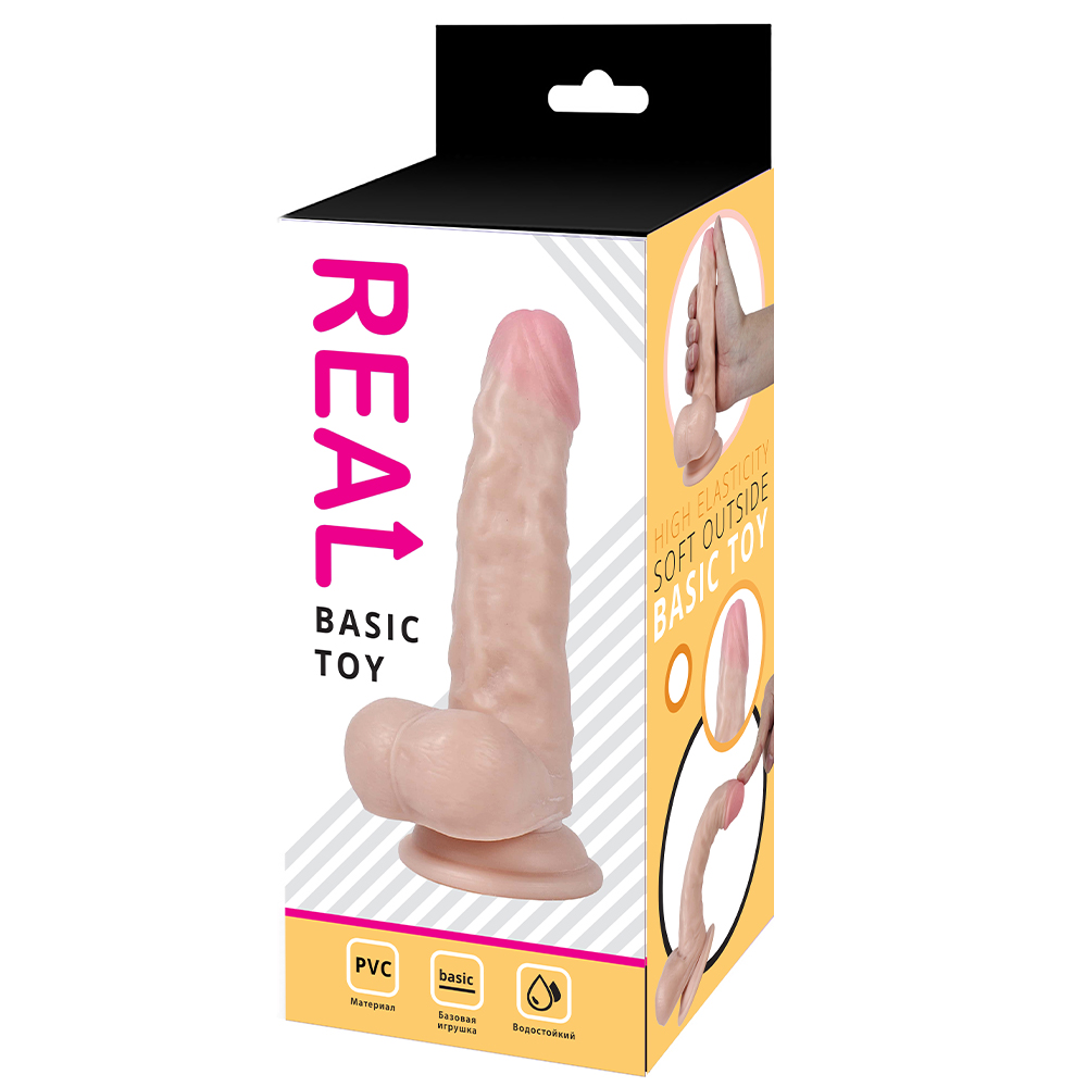 Реалистичный фаллоимитатор Real Basic Toy с мошонкой на присоске 17 см, телесный