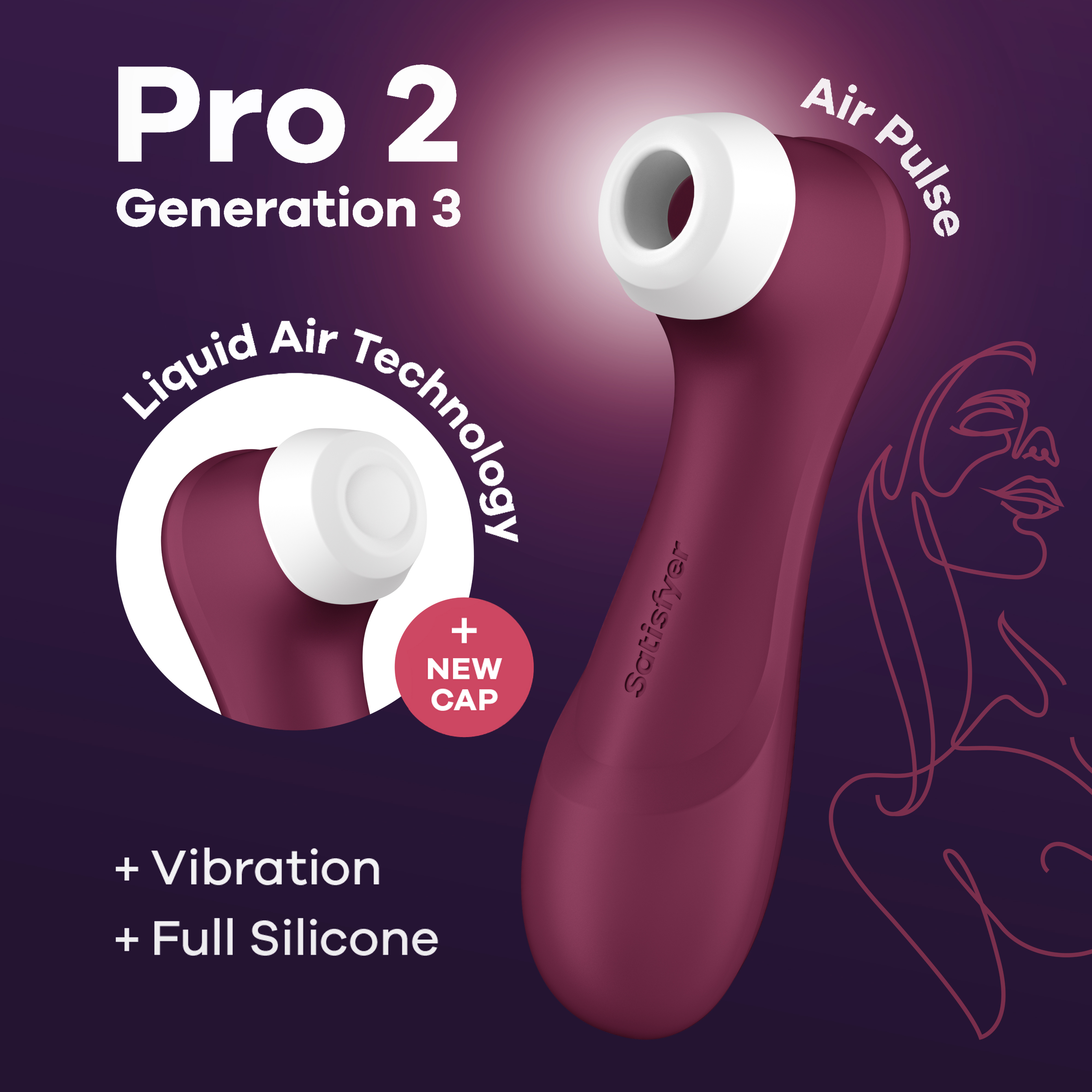 Вакуумный стимулятор клитора с вибрацией Satisfyer Pro 2 Liquid Air, бордовый