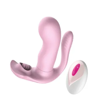 Вибратор для ношения с вагинальным и анальным отростком Secwell SW1001 с пультом ДУ, розовый