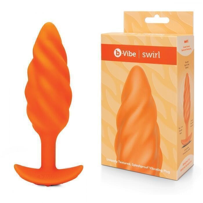 Анальная вибропробка b-Vibe Swirl для ношения, оранжевый