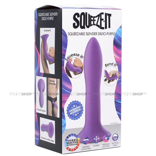 Мягкий фаллоимитатор XR Brands Squeeze-It Slender 13.5 см, фиолетовый - фото 2