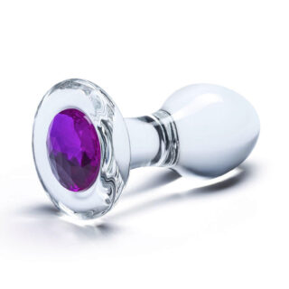 Стеклянная анальная пробка Glas с фиолетовым стразом 9 см, бесцветный