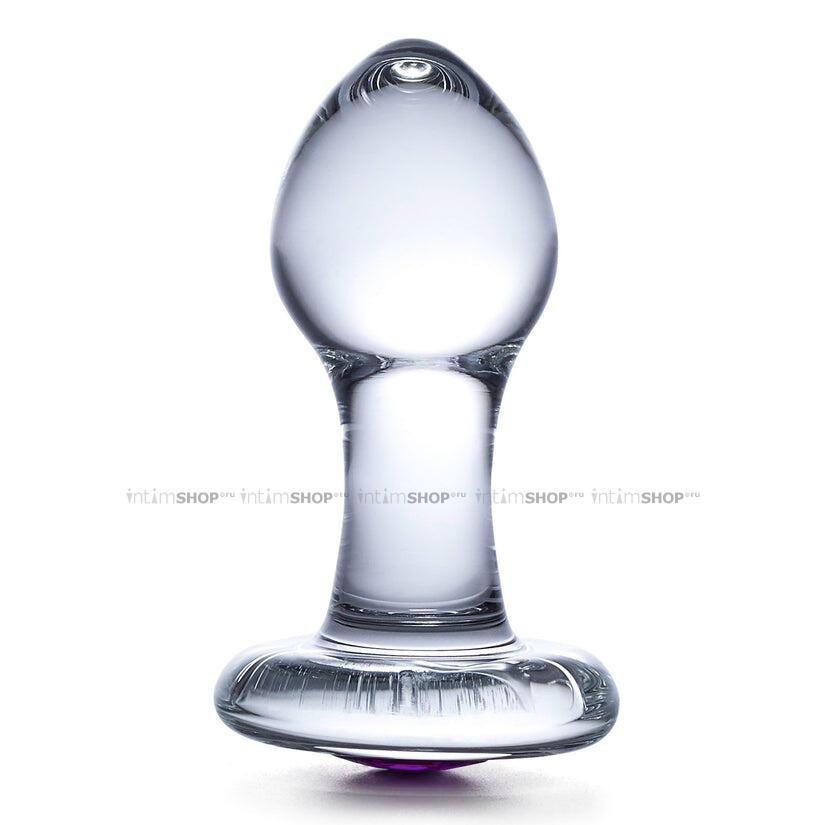 Стеклянная анальная пробка Glas с фиолетовым стразом 9 см, бесцветный