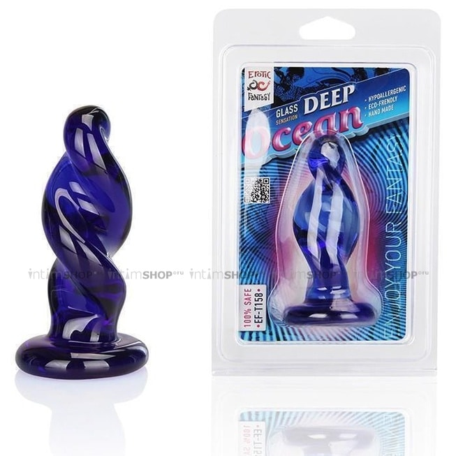 Стеклянная анальная пробка Erotic Fantasy Deep Ocean спиральной формы, синяя от IntimShop