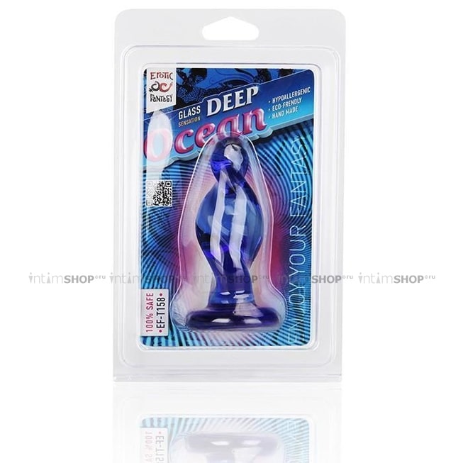 Стеклянная анальная пробка Erotic Fantasy Deep Ocean спиральной формы, синяя от IntimShop