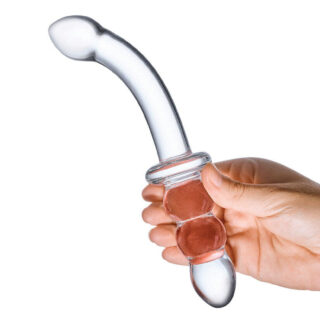 Стеклянный ребристый двойной фаллос Glas Ribbed G-Spot 20 см, бесцветный
