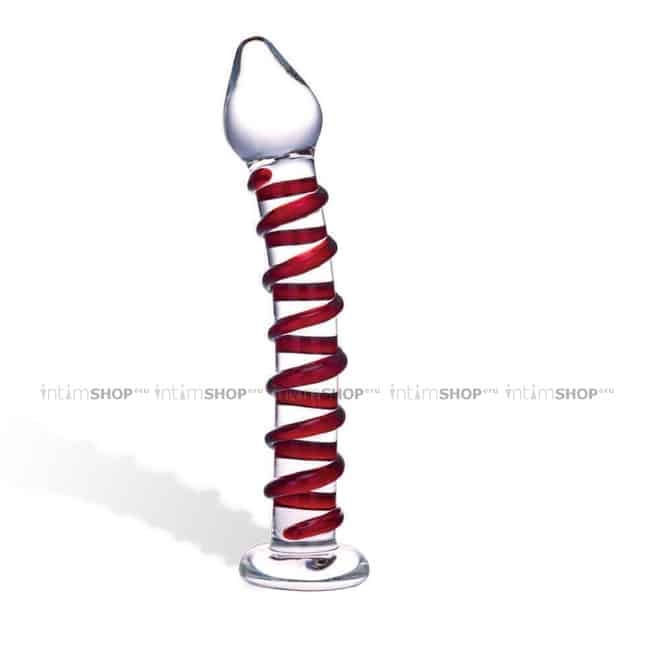 Стеклянный стимулятор Glas Mr. Swirly 20 см, красный от IntimShop