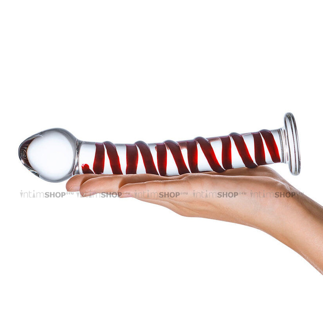 Стеклянный стимулятор Glas Mr. Swirly 20 см, красный от IntimShop