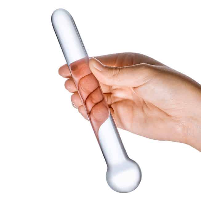 Фаллоимитатор стеклянный Sexus Glass с желтыми точками, бесцветный, 25 см 912043 - Sexus Glass - Анальные стимуляторы - Купить