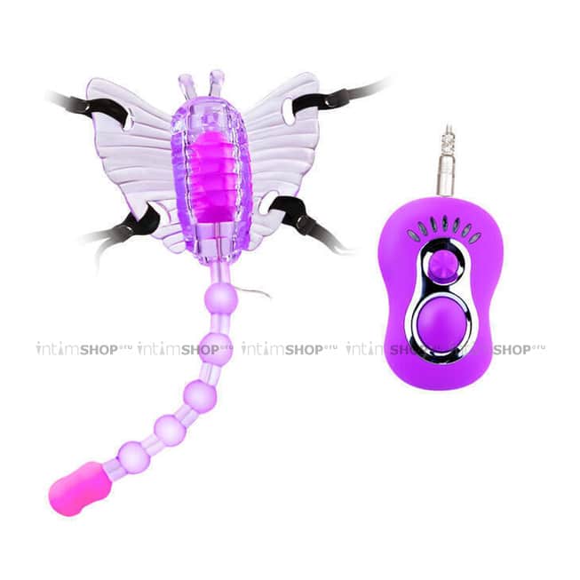 Стимулятор-бабочка с анальным отростком на ремешках Baile Butterfly, фиолетовый - фото 6