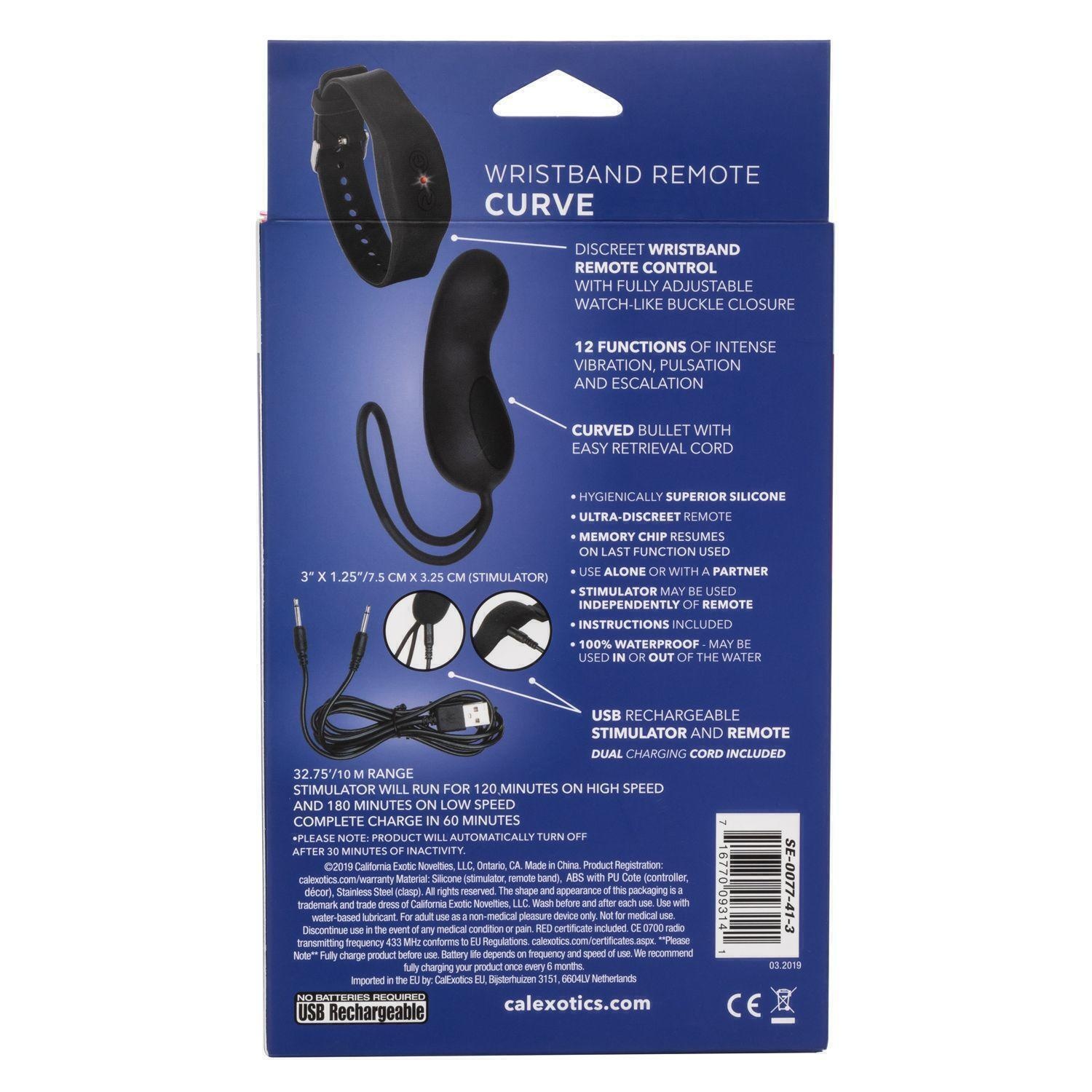 Мини-вибратор CalExotics Wristband Remote Curve с пультом ДУ, черный