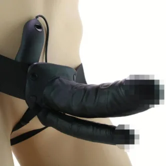 Страпон полый двойное проникновение с вибрацией Lux Fetish, черный