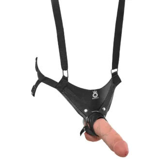 Страпон полый на трусиках с креплением на подтяжках PipeDream King Cock Hollow Strap On Suspender System, телесный