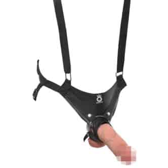 Страпон полый на трусиках с креплением на подтяжках PipeDream King Cock Hollow Strap On Suspender System, телесный