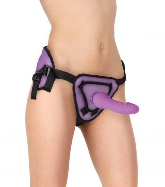 Страпон с трусиками Shots Ouch! Deluxe Silicone 10", фиолетовый