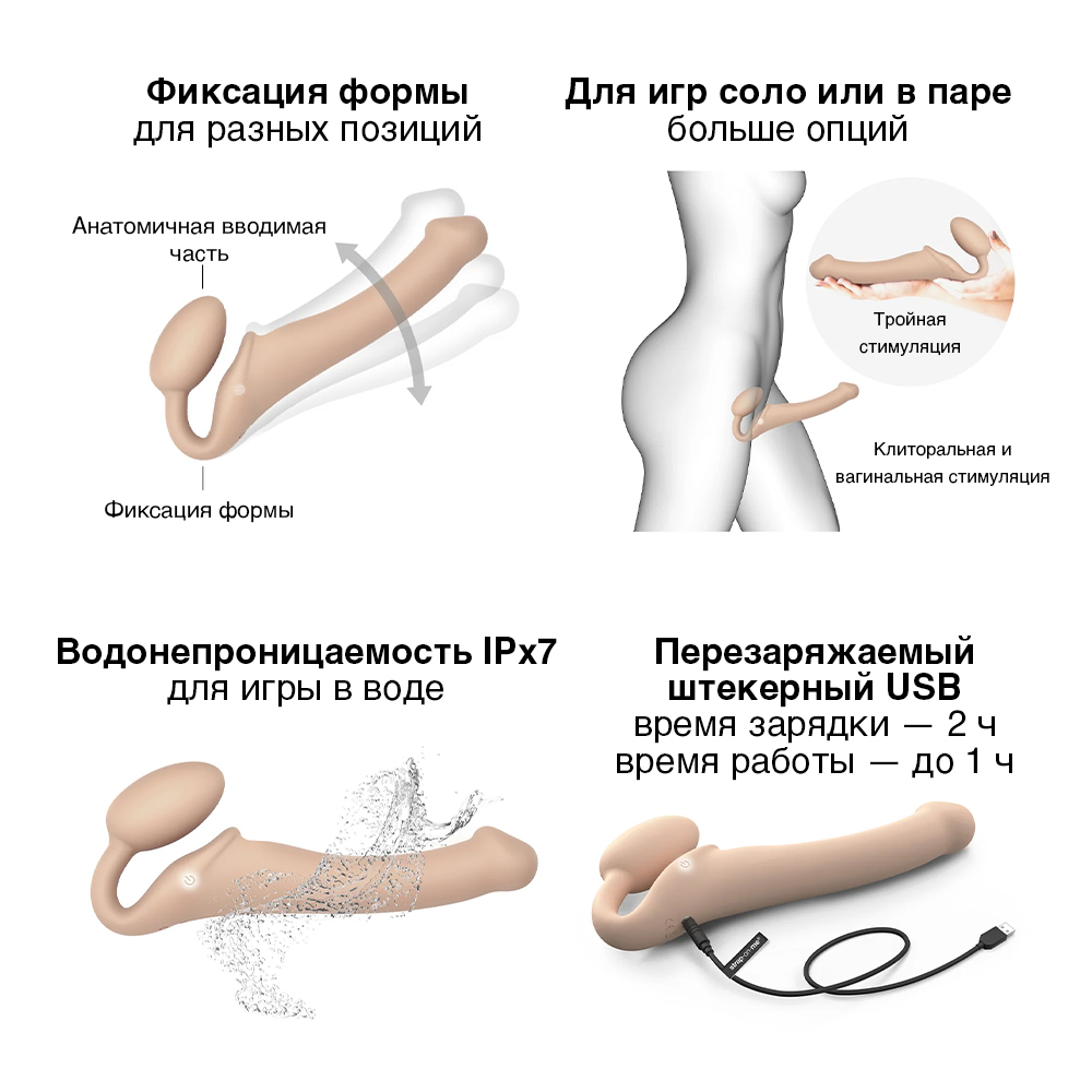 Страпон с вибрацией Strap-on-me 3 мотора L с пультом ДУ, телесный