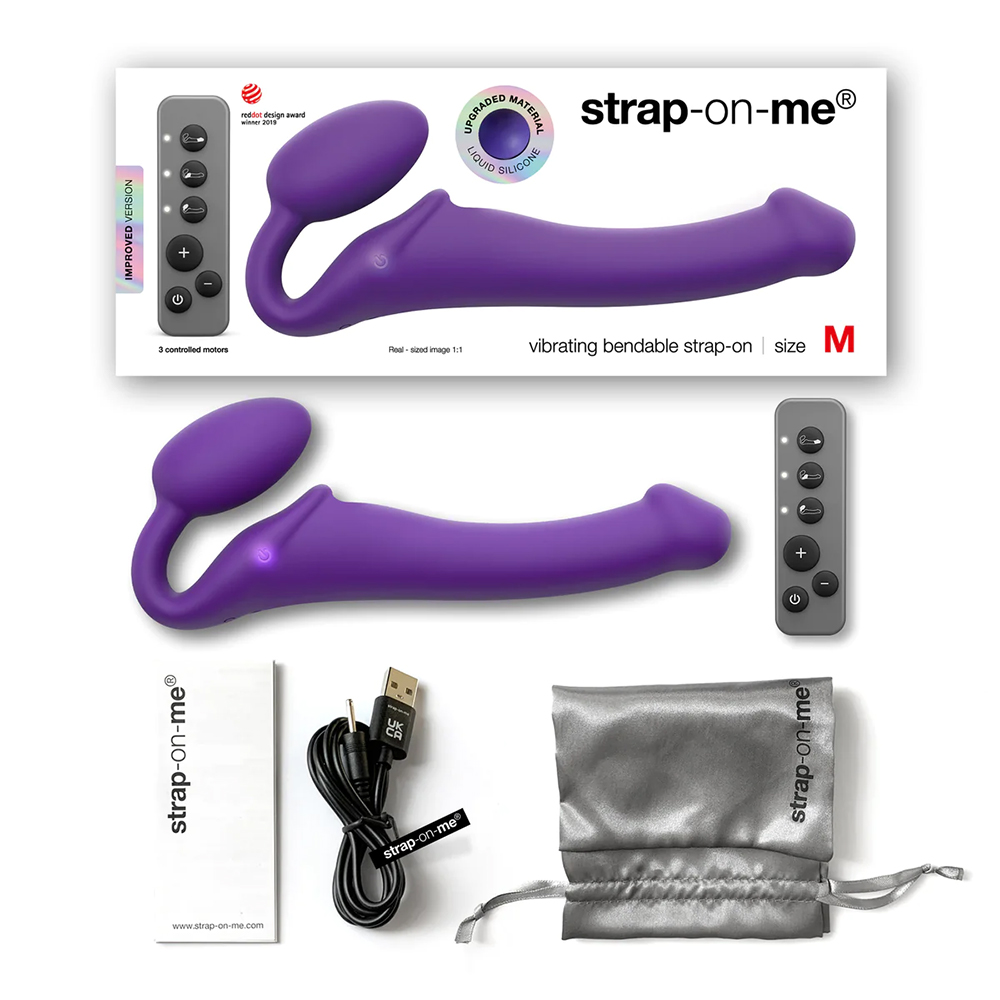 Страпон с вибрацией Strap-on-me 3 мотора XL с пультом ДУ, фиолетовый