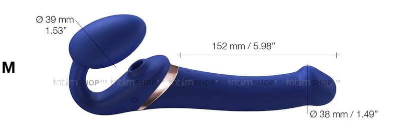 Страпон с вибрацией и вакуумно-волновой стимуляцией Strap-on-me Multi Orgasm с ДУ M, синий - фото 3