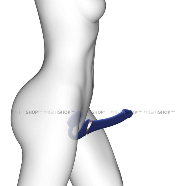 Страпон с вибрацией и вакуумно-волновой стимуляцией Strap-on-me Multi Orgasm с ДУ M, синий - фото 2
