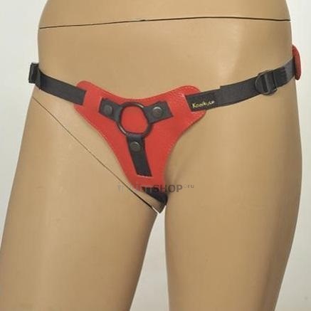 Трусики Kanikule Leather Strap-on Harness с кольцом Anatomic Thong, красный - фото 1